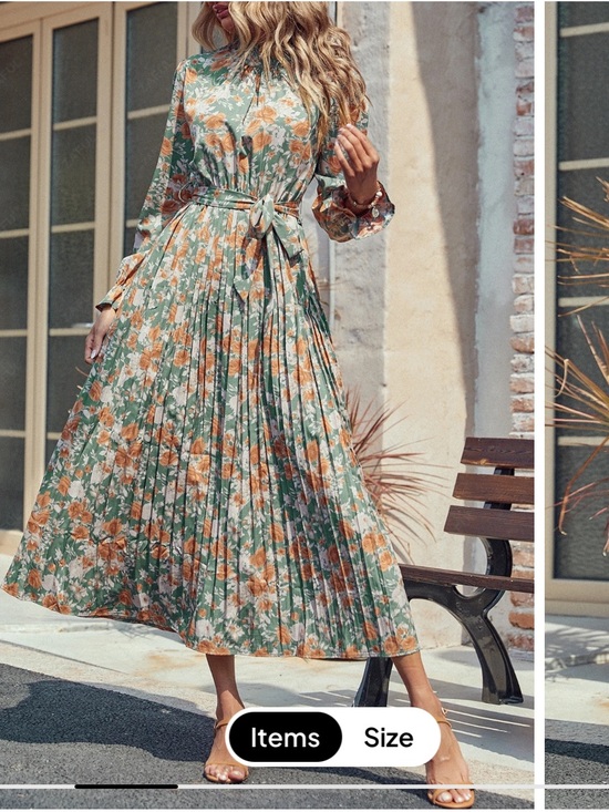 Amazon Dresses & Skirts - Amazon Floral Pleated Belted Maxi Dress in Green and Orange Size M